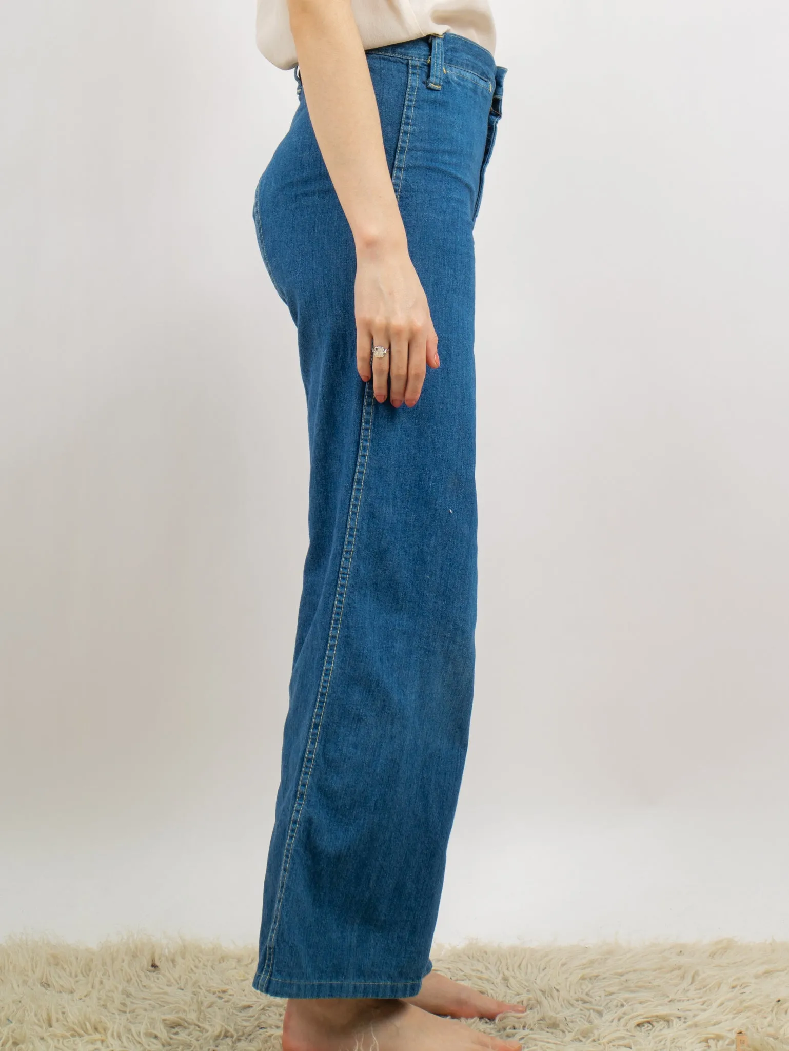 1970s Mid-Wash Blue Bellbottom With Arched Butt Jeans