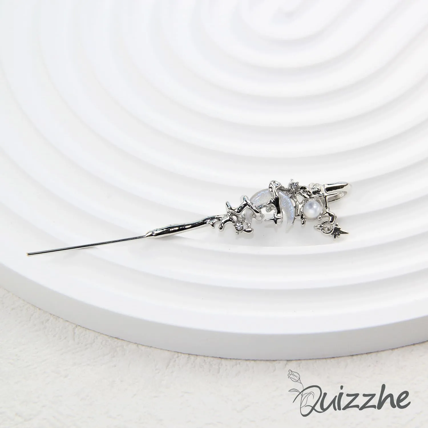 1Pcs Gothic Star Ear Hook Earrings Long Needle Punk Crystal Threadless Piercing Earring Statement Moon Wrap Earrings for Women Vintage Goth Climber Crawler Earrings Silver Jewelry Gift Cosplay Costume