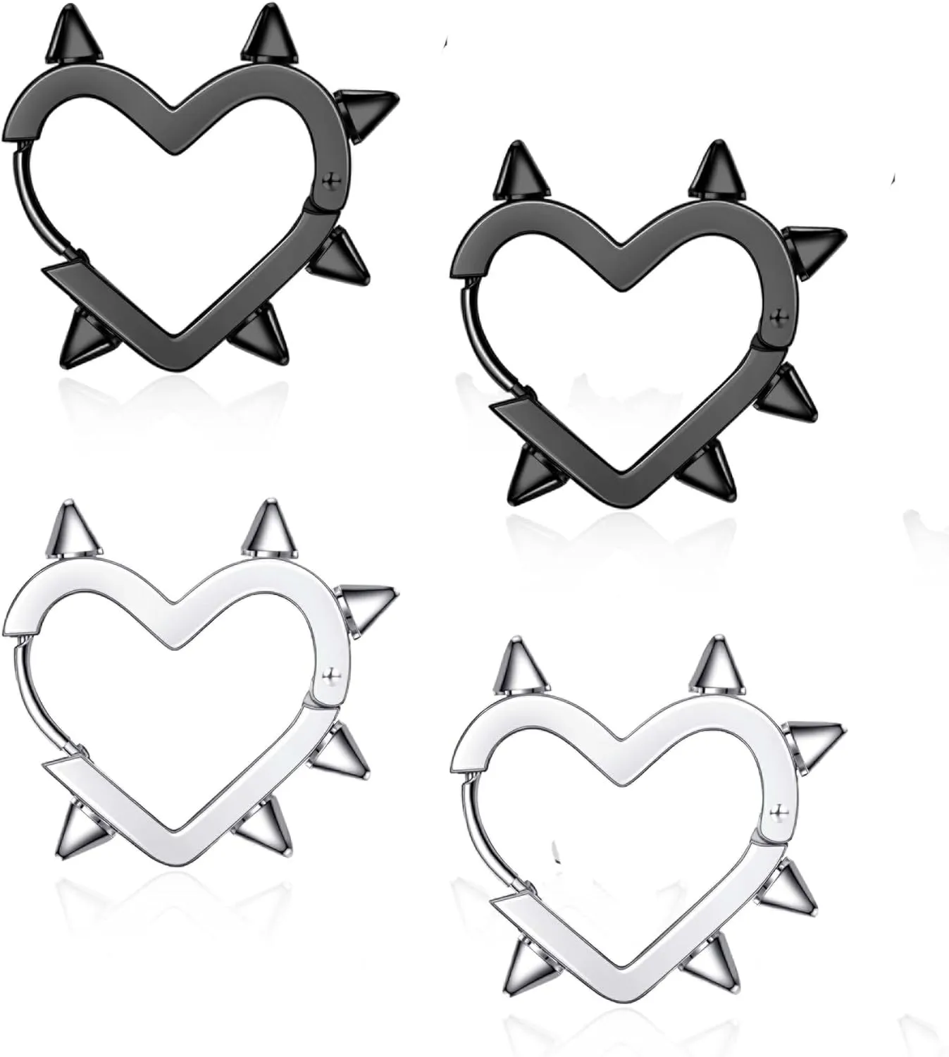 2 Pairs Silver Black Heart Hoop Earrings for Women Men Stainless Steel Y2k Punk Goth Spike Heart Earrings Jewelry Gift