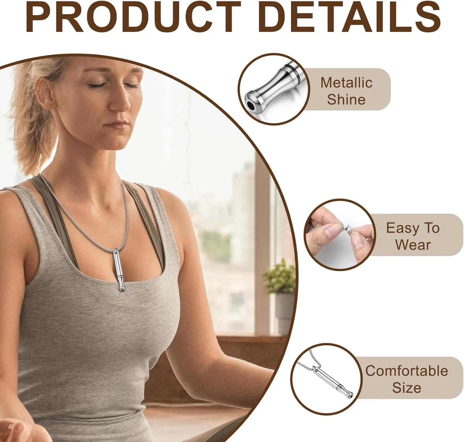 2 PCS Breathing Necklace, Stainless Steel Anxiety Breathing Necklace, Mindful Necklaces for Anxiety Stress Relief, Meditation Stylish Pendant Gift for Women Men