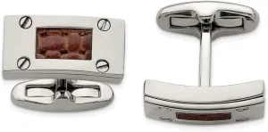 20mm Titanium and Brown Leather Polished Cufflinks - for Men