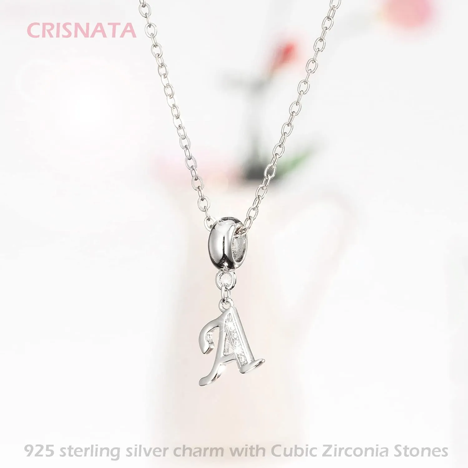 26 Letter Pendant Charms, Polished 925 Sterling Silver Complete Initial A-Z Dangling CZ Stone Alphabet Beads, fits European Bracelet Necklace, Gift for Mother/Father/Daughter/Son/Sister/Aunt