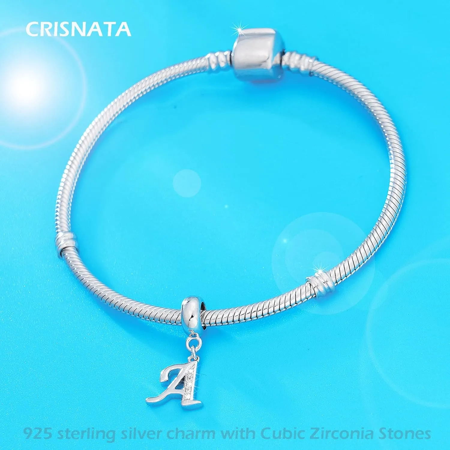 26 Letter Pendant Charms, Polished 925 Sterling Silver Complete Initial A-Z Dangling CZ Stone Alphabet Beads, fits European Bracelet Necklace, Gift for Mother/Father/Daughter/Son/Sister/Aunt