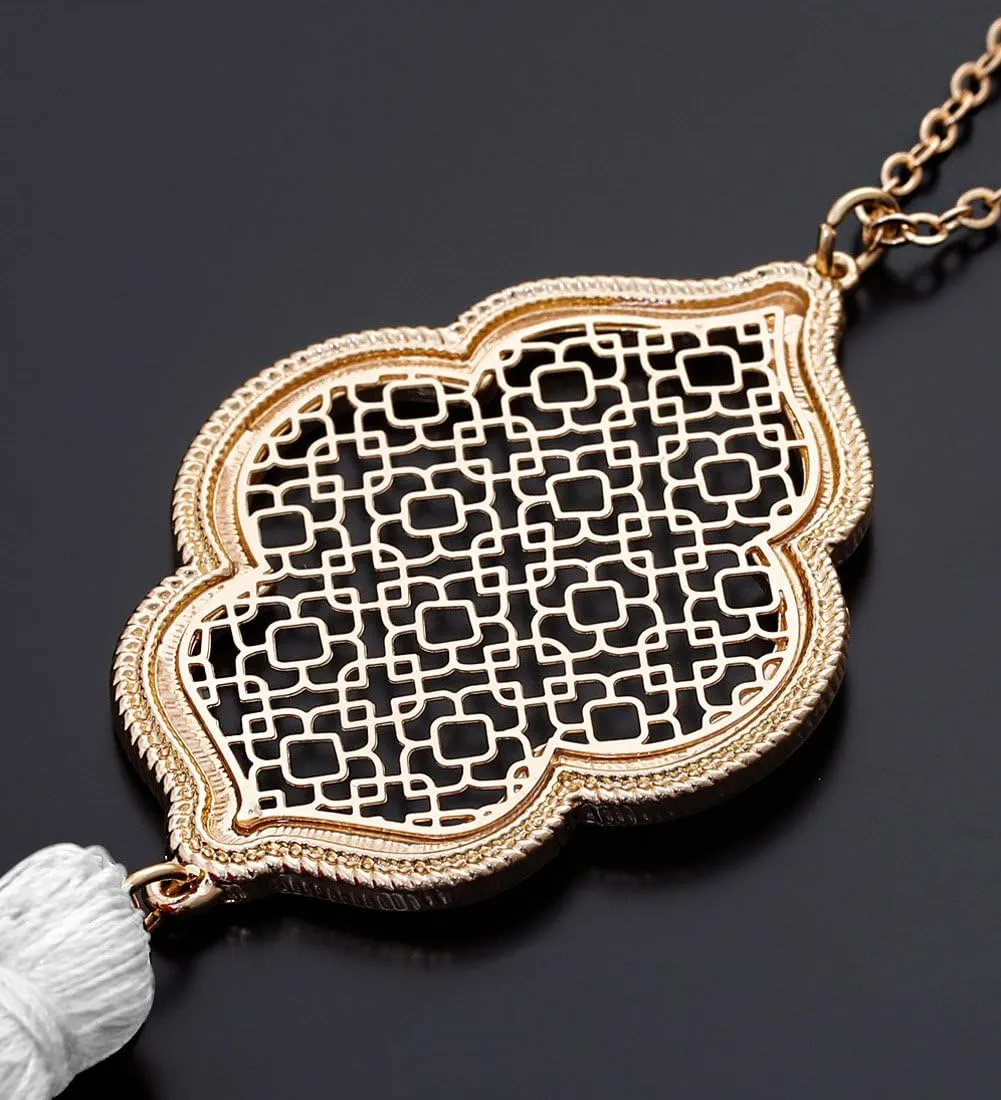 2Pcs Long Chain Pendant Necklace Set, Filigree Quatrefoil and Celtic Knot Pendant Tassel Y Necklaces for Women
