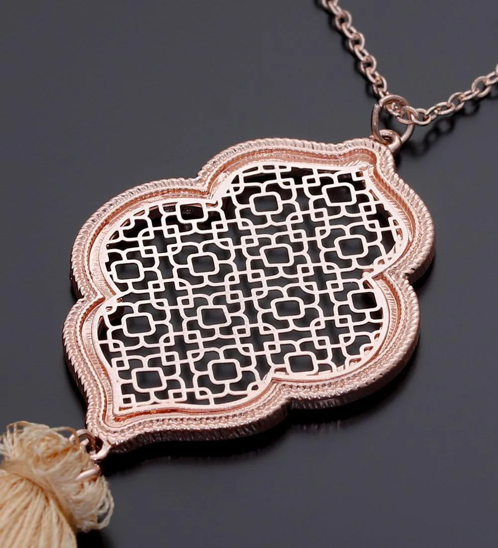 2Pcs Long Chain Pendant Necklace Set, Filigree Quatrefoil and Celtic Knot Pendant Tassel Y Necklaces for Women