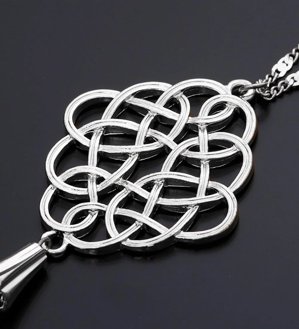 2Pcs Long Chain Pendant Necklace Set, Filigree Quatrefoil and Celtic Knot Pendant Tassel Y Necklaces for Women
