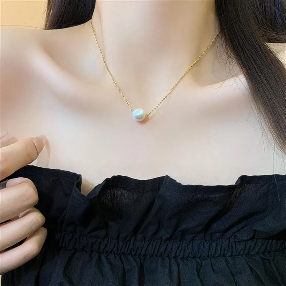 2Pcs Pearl Pendant Necklaces Freshwater Cultured Single Pearl Necklace Delicate Pearl Pendant Gold Necklace Bridesmaid Gifts for Wedding Engagement Women Girl Bride