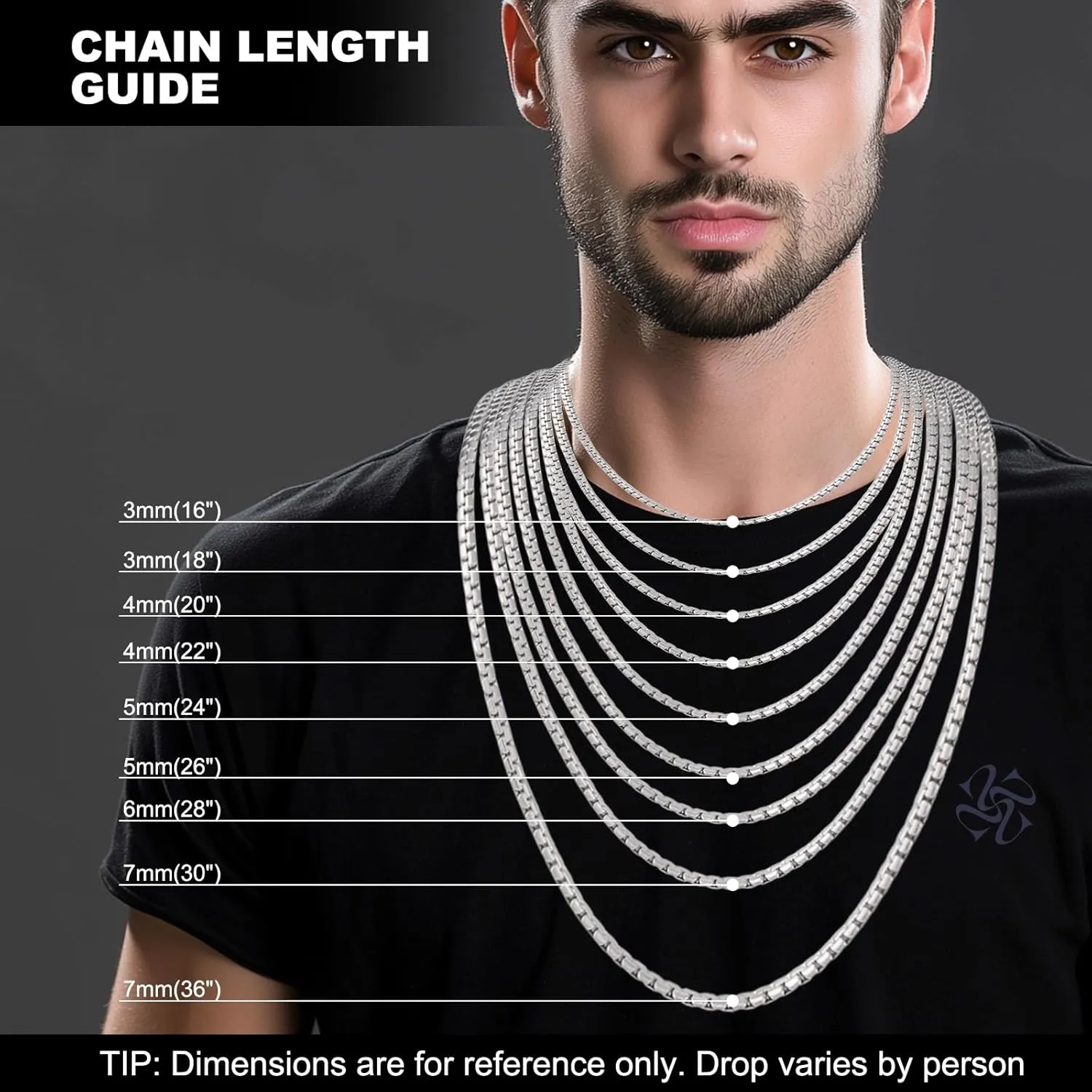 3/4/5/6/7mm Trendy Square Rolo Necklace Chains for Men and Women Non-tarnish 316L Top Grade Stainless Steel Necklace Chain - 16/18/20/22/24/26/30/36 Inch Plus 2" Adjustable Chain