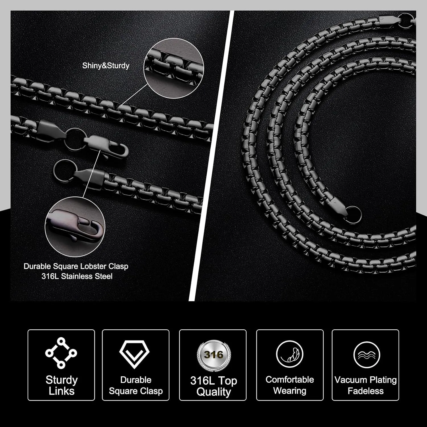 3/4/5/6/7mm Trendy Square Rolo Necklace Chains for Men and Women Non-tarnish 316L Top Grade Stainless Steel Necklace Chain - 16/18/20/22/24/26/30/36 Inch Plus 2" Adjustable Chain