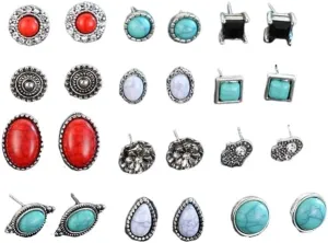 36 Pairs Imitation Pearl Earrings Round Ball Ear Studs Colorful Faux Mixed Sizes Stud Earrings Set for Women Classic Bohemian Turquoise Oval Jewelry Gifts