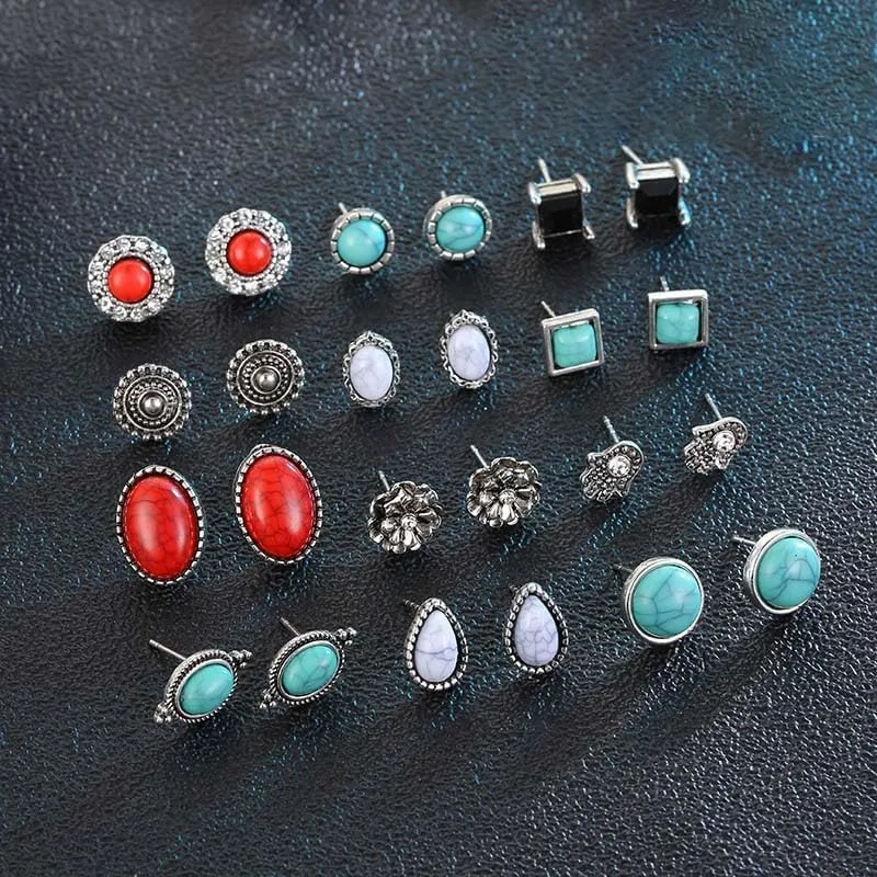 36 Pairs Imitation Pearl Earrings Round Ball Ear Studs Colorful Faux Mixed Sizes Stud Earrings Set for Women Classic Bohemian Turquoise Oval Jewelry Gifts