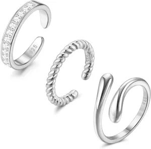 3pcs 14K Gold/Silver Plated Toe Rings for Women Adjustable Trendy Band Cubic Zirconia Rings Summer Beach Open Toe Rings Foot Jewelry