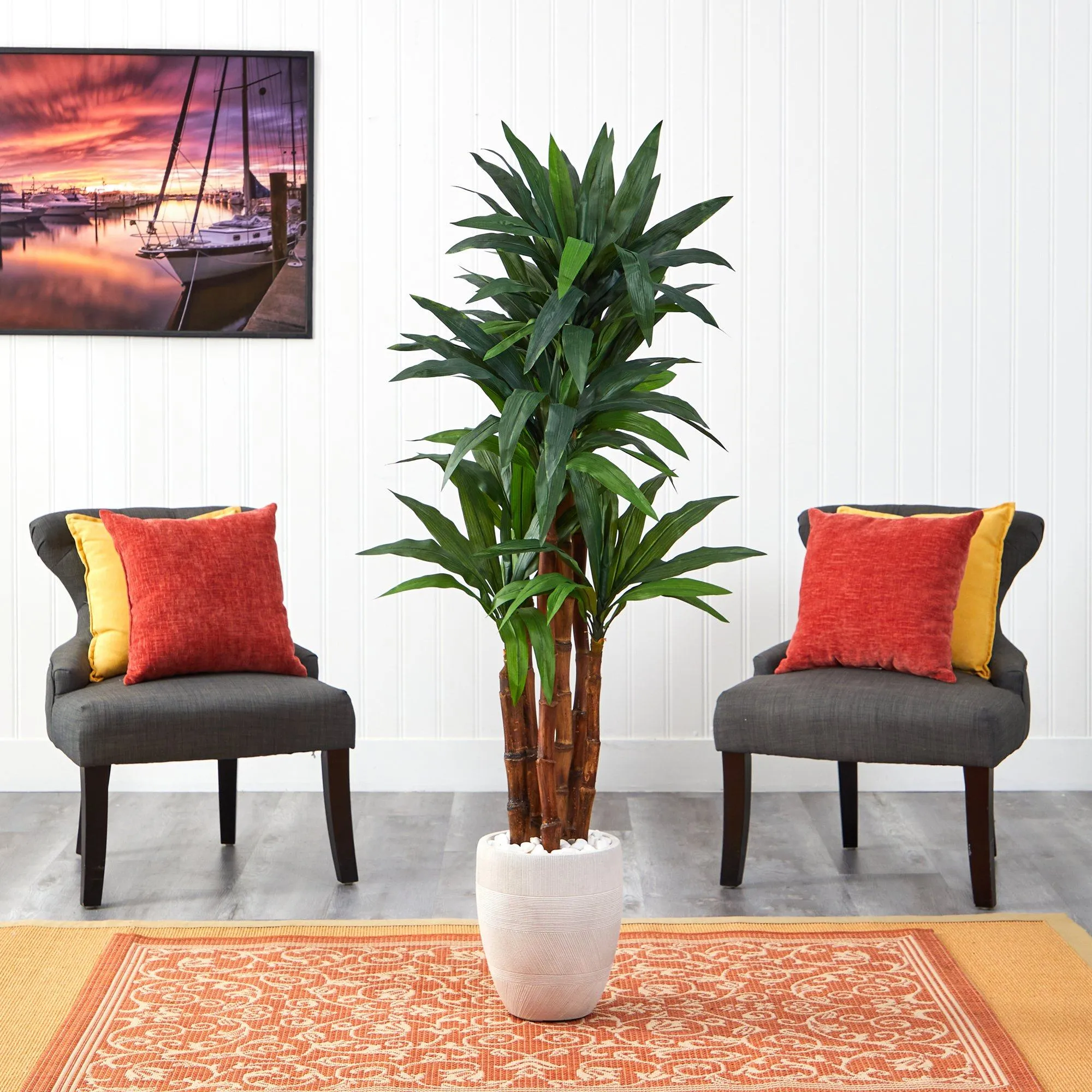 5’ Dracaena Artificial Tree in White Planter