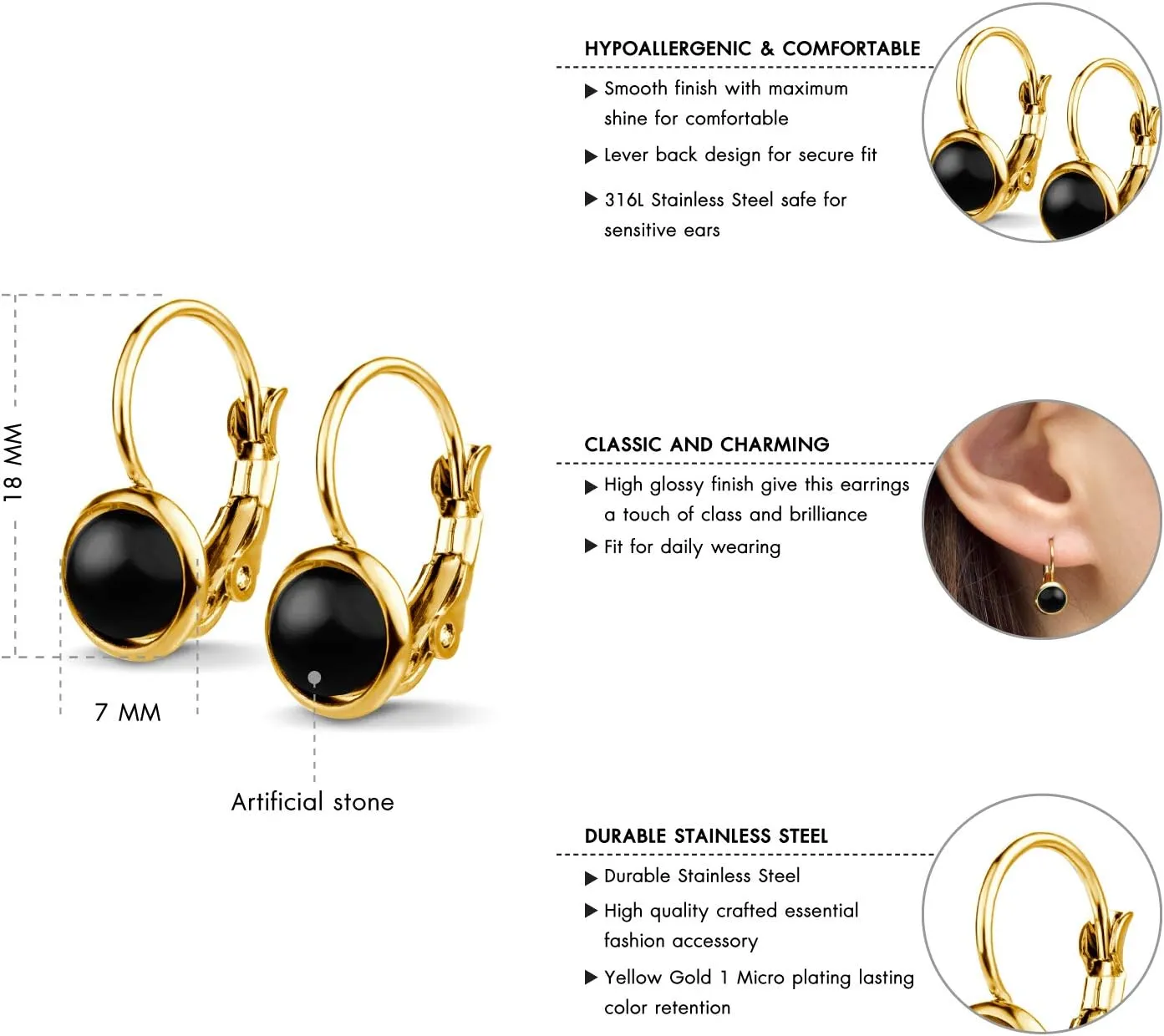 555Jewelry Womens Stainless Steel Stone Cut Classic Leverback Findings Earring, Marble Stone Earrings