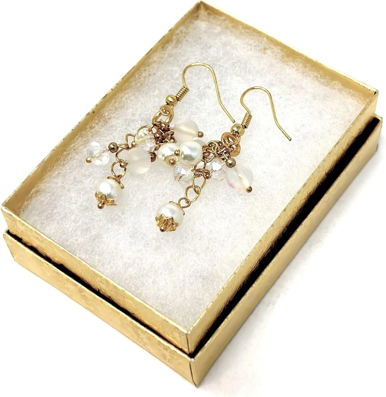 6 Pack Gold Foil Paper Cotton Filled Color Cardboard Jewelry Neck, Ring, Earring, Pendant, Pocket Watch, Body Jewelry, Gift and Retail Boxes Size 3 1/16" x 2 1/8" x 1" Inch - by R J Displays