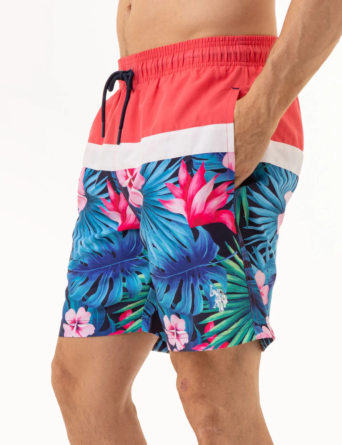 7 TROPICAL COLORBLOCK SWIM TRUNKS