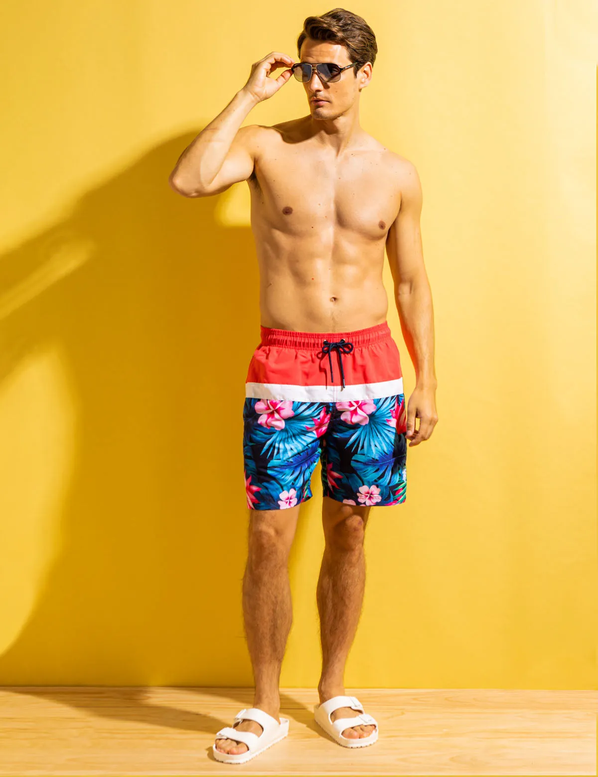 7 TROPICAL COLORBLOCK SWIM TRUNKS