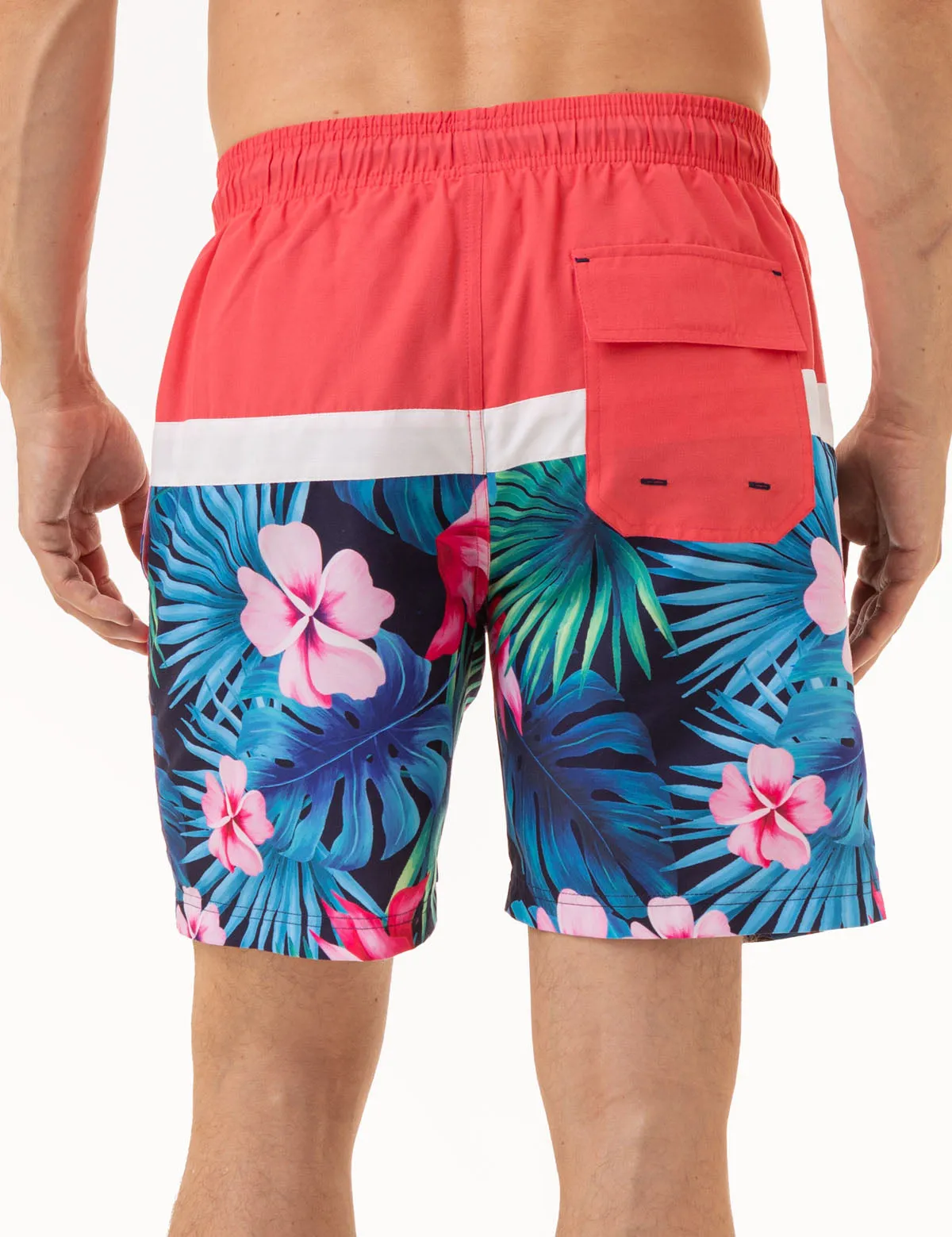 7 TROPICAL COLORBLOCK SWIM TRUNKS