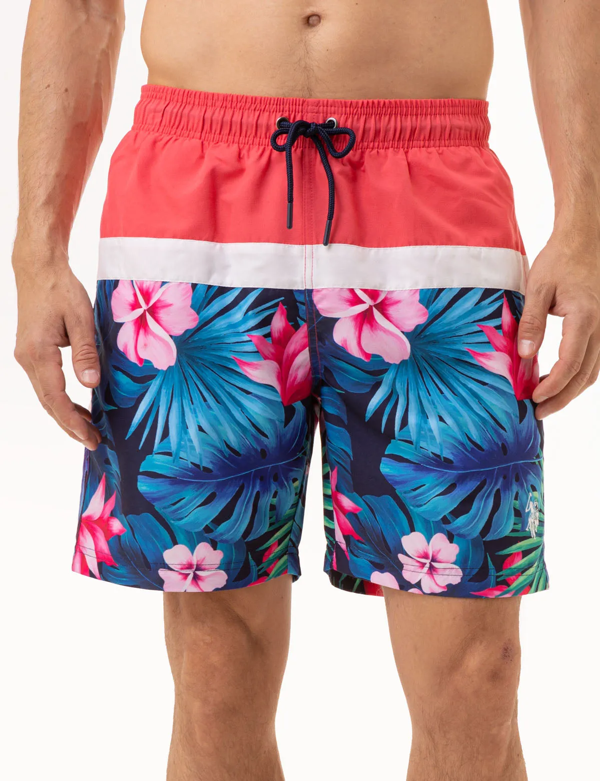 7 TROPICAL COLORBLOCK SWIM TRUNKS