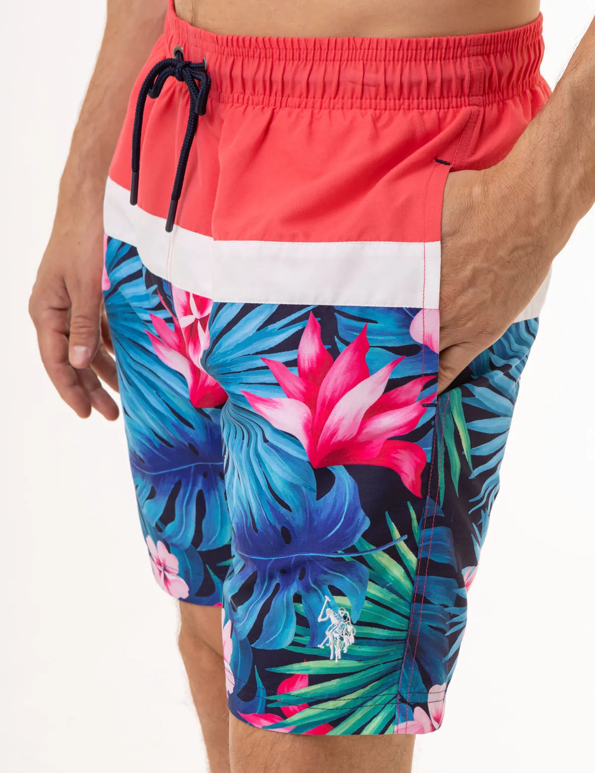 7 TROPICAL COLORBLOCK SWIM TRUNKS