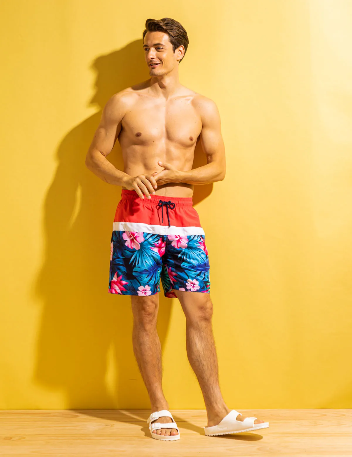 7 TROPICAL COLORBLOCK SWIM TRUNKS