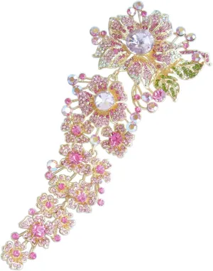 7.28" Stylish Long Orchid Flower Brooch Pin Austrian Crystal BZ4704