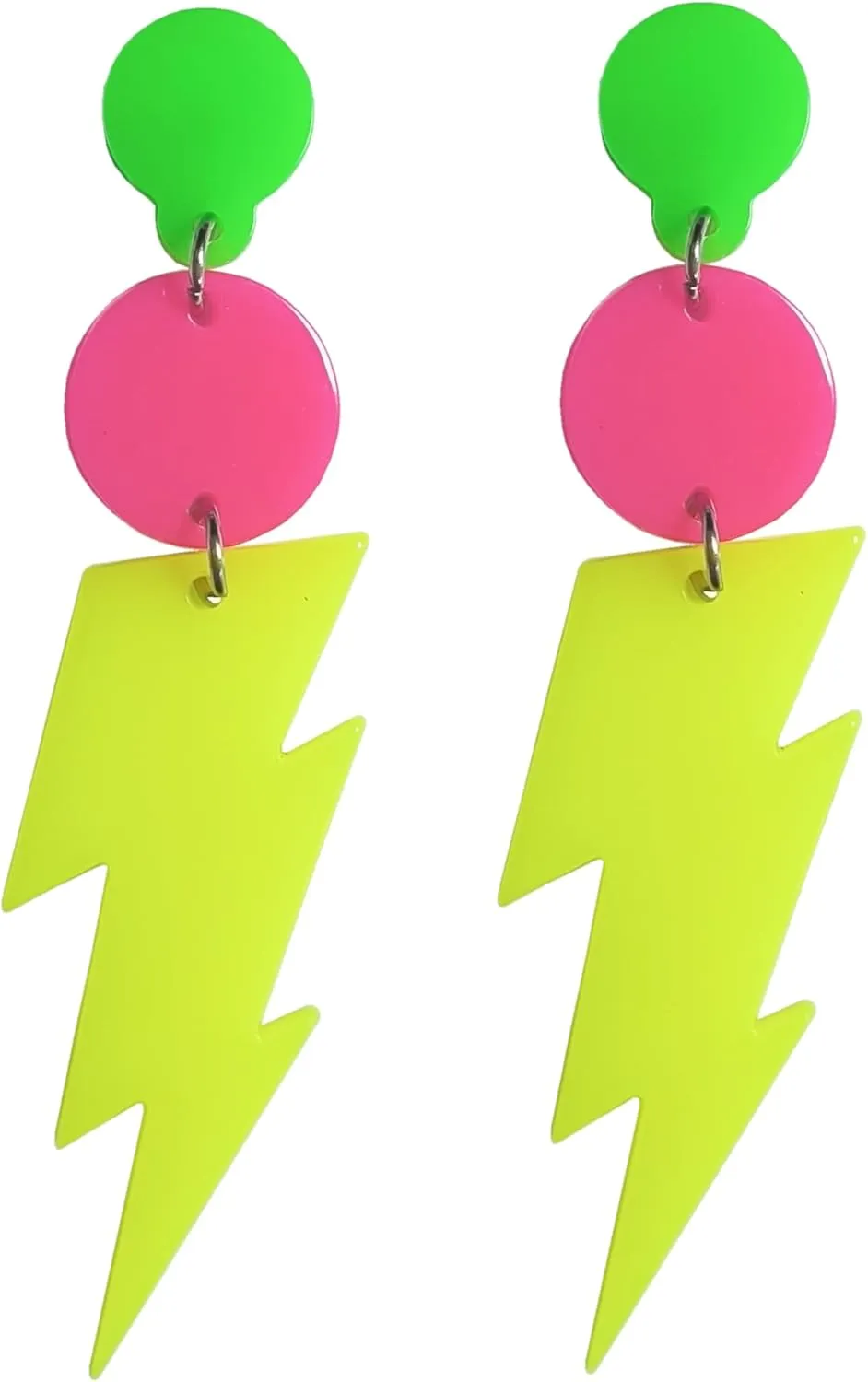 80s Retro Neon Lightning Drop Earrings Colorful Geometric Round Acrylic Dangle Earrings Thunder Flash Lightning Drop Earrings for Women Party