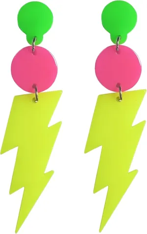 80s Retro Neon Lightning Drop Earrings Colorful Geometric Round Acrylic Dangle Earrings Thunder Flash Lightning Drop Earrings for Women Party