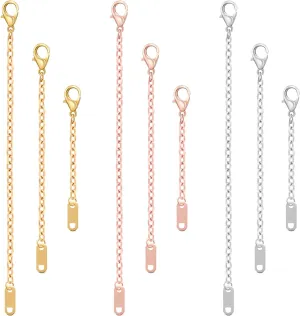 9 Pcs Necklace Extender, Chain Extenders for Necklaces, Delicate Stainless Steel Jewelry Chain Extenders for Bracelet Anklet Necklace (Gold/Silver/Rose Gold, 5/10/15cm)