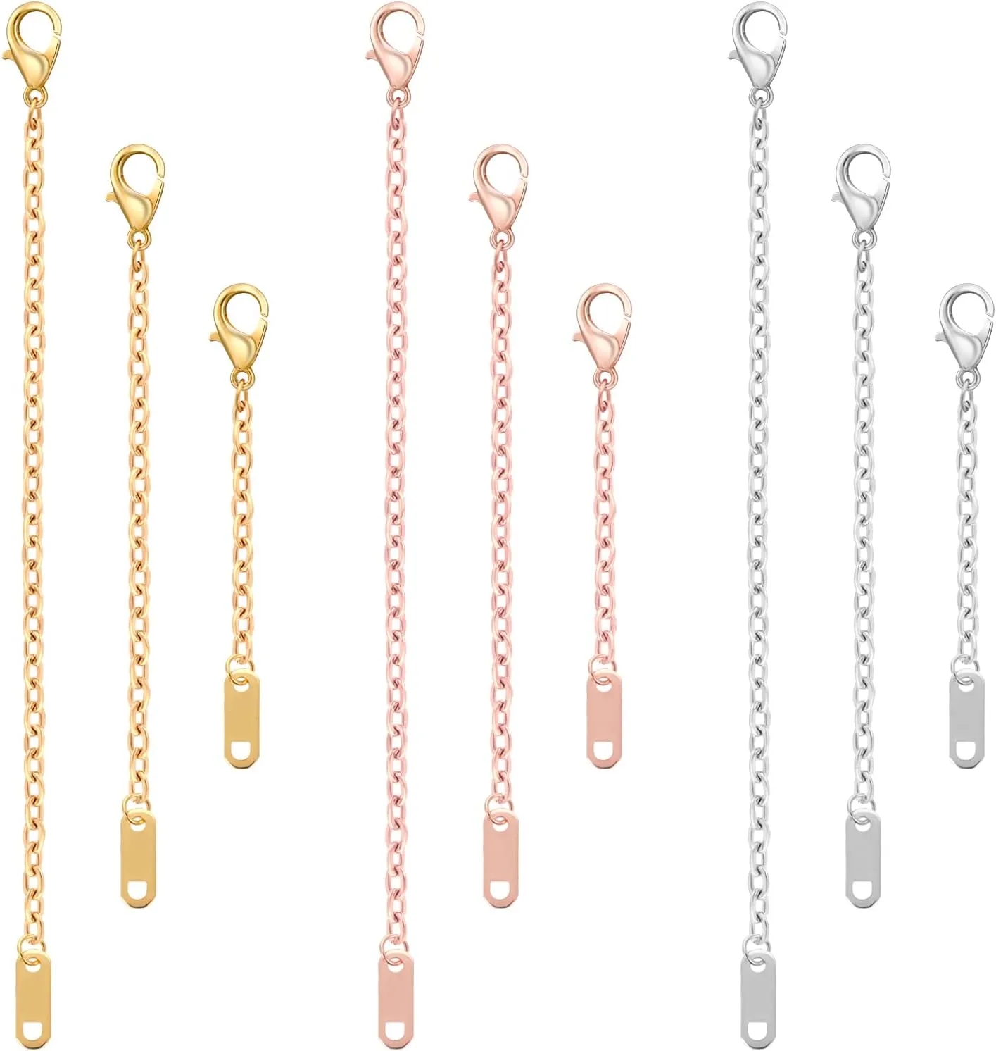 9 Pcs Necklace Extender, Chain Extenders for Necklaces, Delicate Stainless Steel Jewelry Chain Extenders for Bracelet Anklet Necklace (Gold/Silver/Rose Gold, 5/10/15cm)