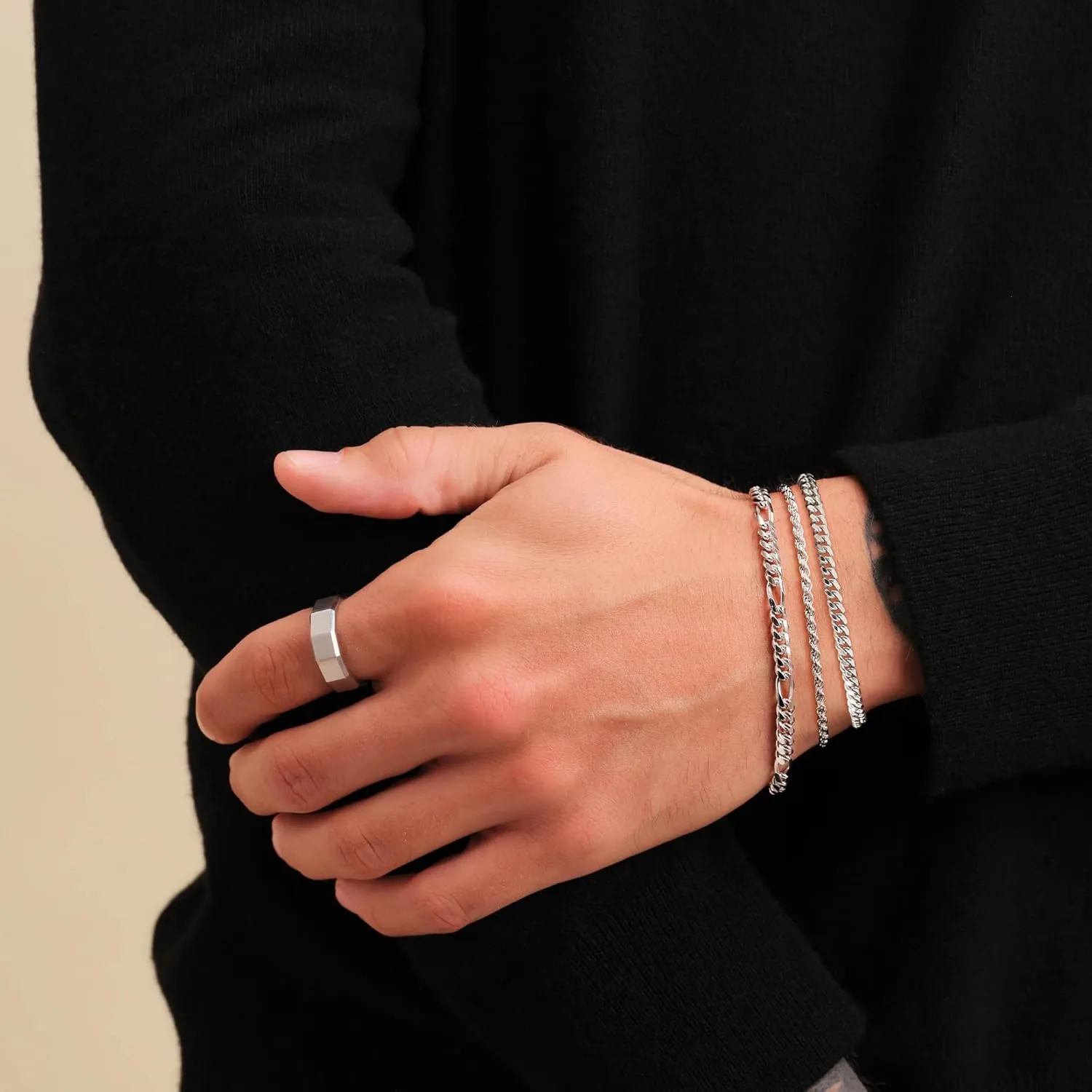 925 Sterling Silver Bracelets for Men, Dainty Rope/Figaro/Cuban Link Silver Chain Bracelet for Men Women Silver Jewelry Gift 6.5-9 inch