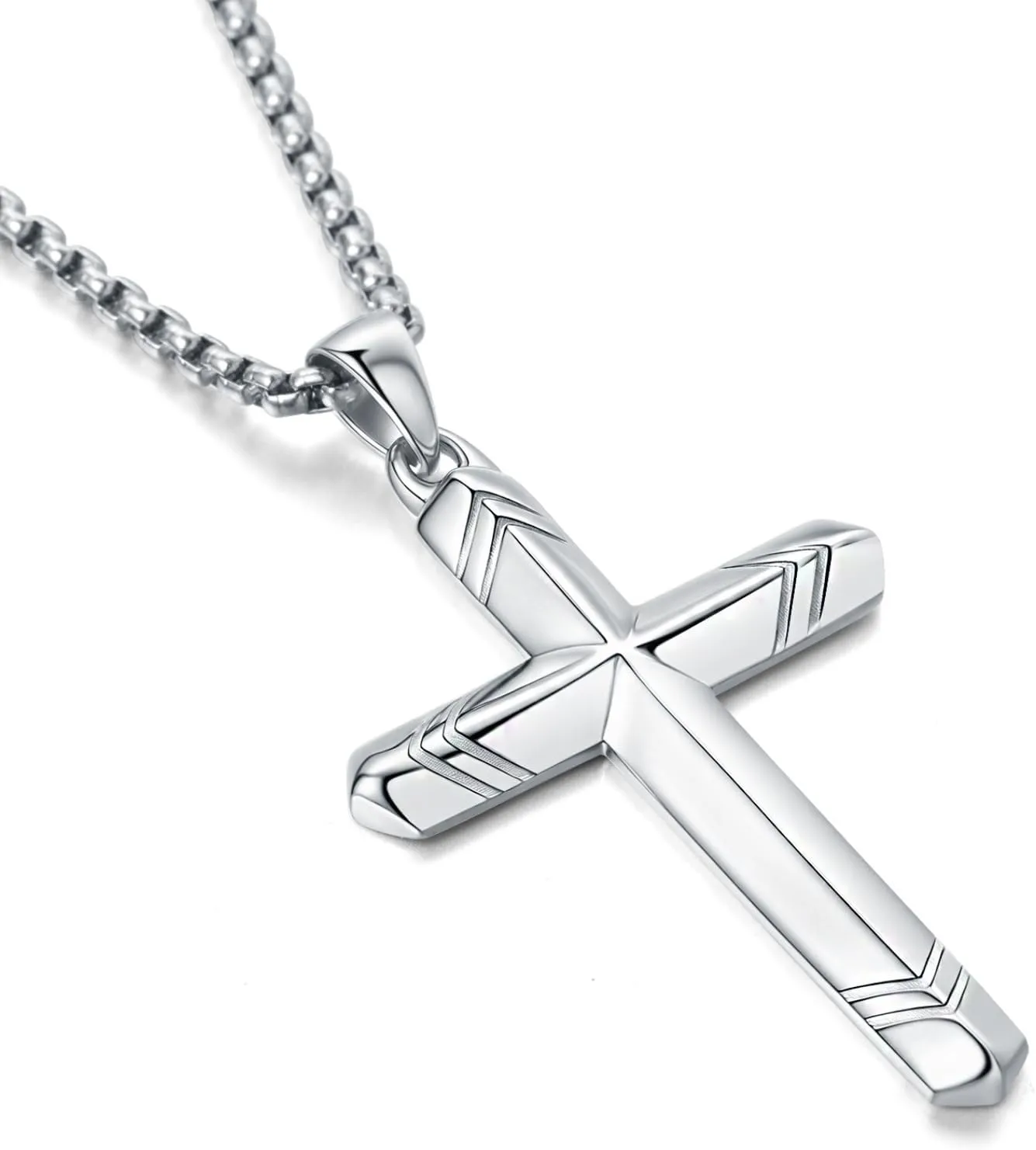 925 Sterling Silver Cross Necklaces for Men, Mens Cross Necklace Christian Cross Pendant for Men, Durable & Stylish Stainless Steel 24 inch Box Chain