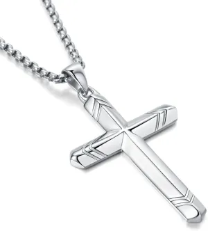 925 Sterling Silver Cross Necklaces for Men, Mens Cross Necklace Christian Cross Pendant for Men, Durable & Stylish Stainless Steel 24 inch Box Chain
