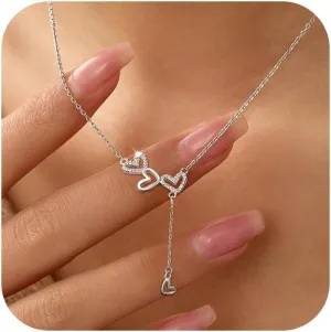 925 Sterling Silver Cubic Zirconia Triple Heart Charm Necklace for Women Cute Dainty Infinity Love Pendant Necklaces Chains Delicate Minimalist Fashion Jewelry to Daughter Mother Graduation Gift