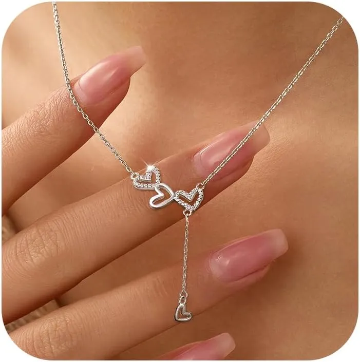 925 Sterling Silver Cubic Zirconia Triple Heart Charm Necklace for Women Cute Dainty Infinity Love Pendant Necklaces Chains Delicate Minimalist Fashion Jewelry to Daughter Mother Graduation Gift