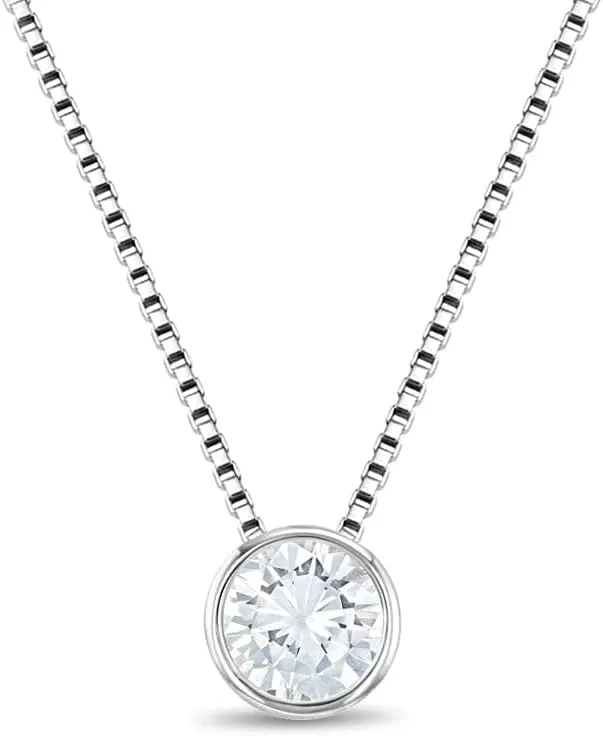 925 Sterling Silver Dainty Clear Cubic Zirconia Pendant Necklace Chain for Teen Girls 16" - Simple and Delicate Sparkling Necklace For Teenage Girls - Glittering Casual Necklaces for Everyday Wear