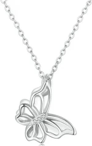 925 Sterling Silver Double Butterfly Pendant Necklace for Women Platinum Plated Delicate Fine Jewelry SSS-0222