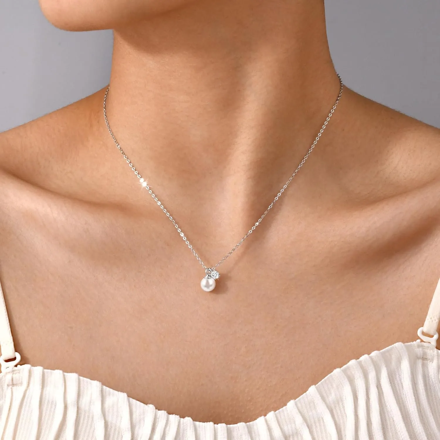 925 Sterling Silver Infinity Pearl Necklace for Women, Dainty Chic Pearl Pendent AAAAA Cubic Zirconia Necklaces Simple Trendy Everyday Jewelry Mothers Day Birthday Gift for Mom Daughter Her