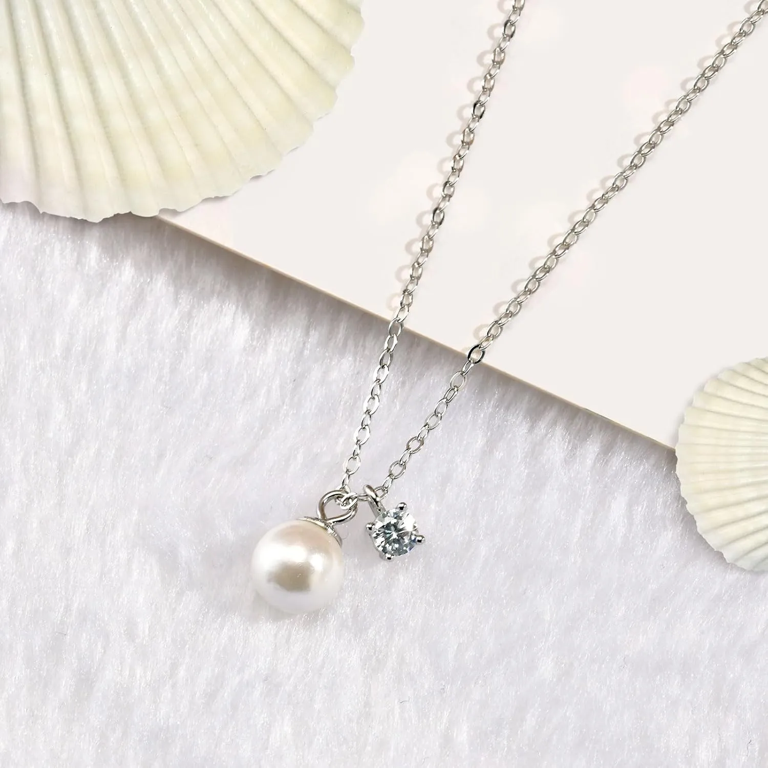 925 Sterling Silver Infinity Pearl Necklace for Women, Dainty Chic Pearl Pendent AAAAA Cubic Zirconia Necklaces Simple Trendy Everyday Jewelry Mothers Day Birthday Gift for Mom Daughter Her