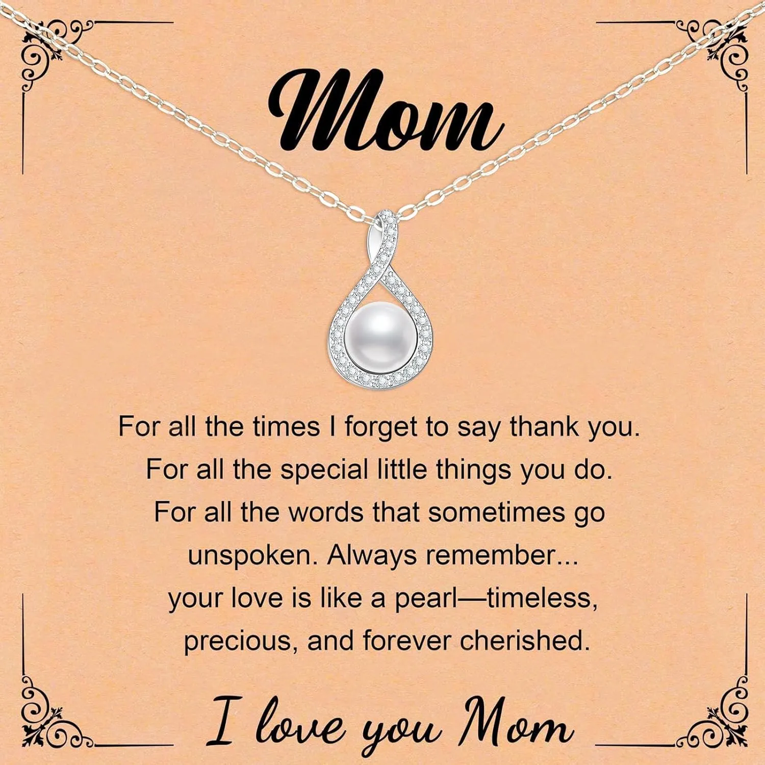 925 Sterling Silver Infinity Pearl Necklace for Women, Dainty Chic Pearl Pendent AAAAA Cubic Zirconia Necklaces Simple Trendy Everyday Jewelry Mothers Day Birthday Gift for Mom Daughter Her