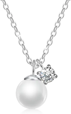 925 Sterling Silver Infinity Pearl Necklace for Women, Dainty Chic Pearl Pendent AAAAA Cubic Zirconia Necklaces Simple Trendy Everyday Jewelry Mothers Day Birthday Gift for Mom Daughter Her