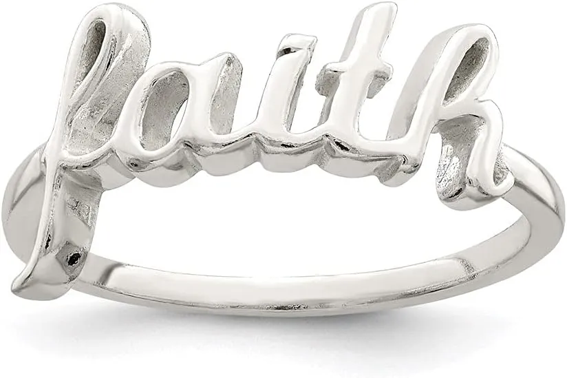 925 Sterling Silver Polished "Faith" Ring