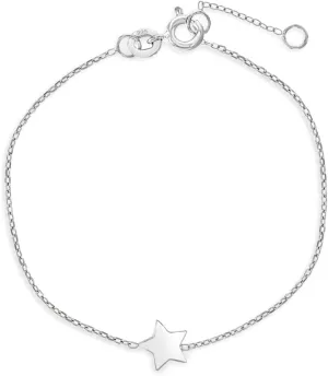 925 Sterling Silver Polished Single Star Delicate Link Chain Bracelet For Little Girls & Preteens 6"-7" - Celestial Night Sky Star Bracelet For Little Girls - Thin Layering Bracelets For A Preteen