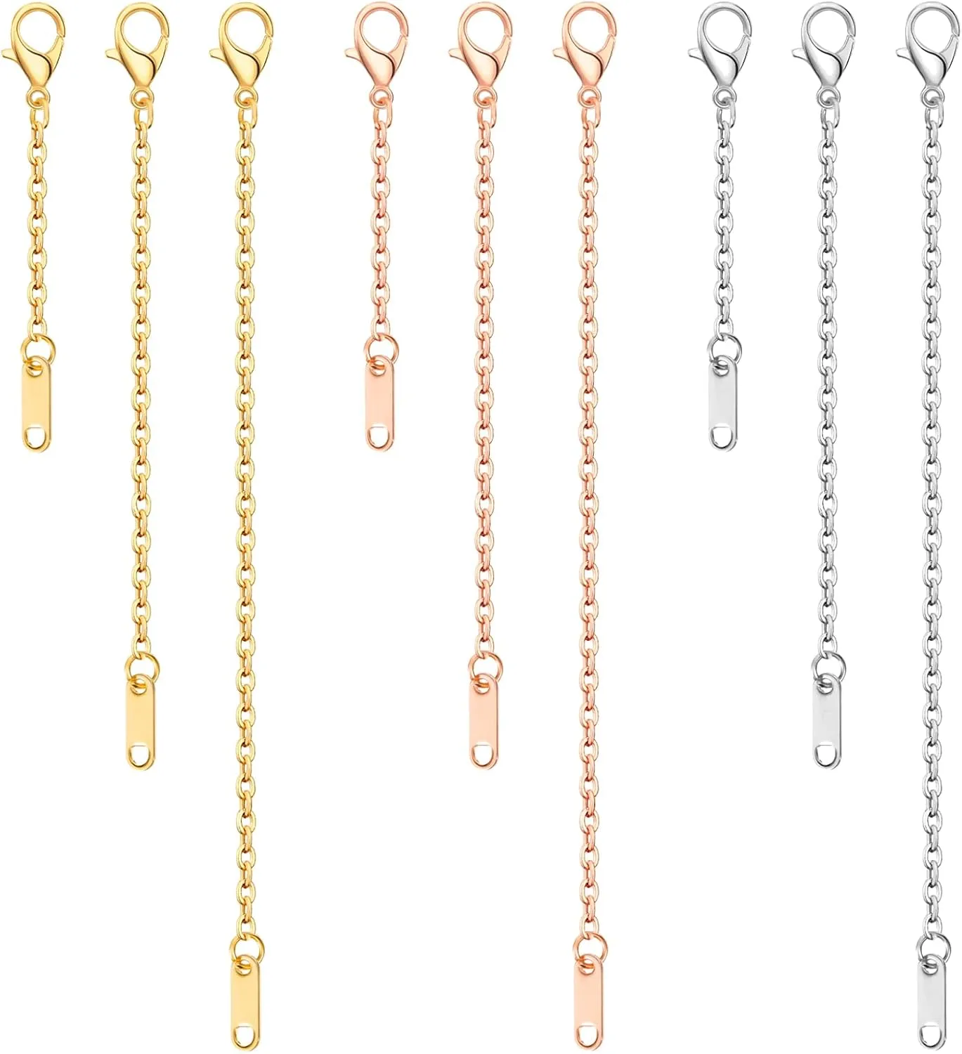 9pcs Necklace Extender 2", 4", 6" Delicate Necklace Extender Chain Set Stainless Steel Chain Extenders for Women Necklaces Jewelry Chain Extenders for Bracelet Anklet (Gold/Silver/Rose Gold)