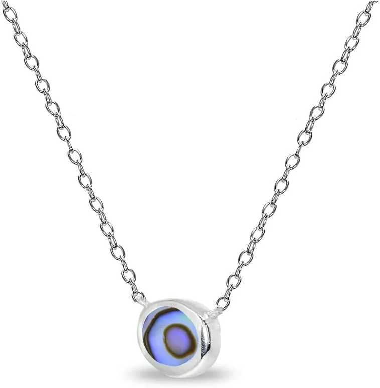 Abalone, Opal or Turquoise Necklace for Women, Sterling Silver Polished Inlay Oval Minimalist Dainty Layering Necklace
