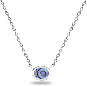 Abalone, Opal or Turquoise Necklace for Women, Sterling Silver Polished Inlay Oval Minimalist Dainty Layering Necklace