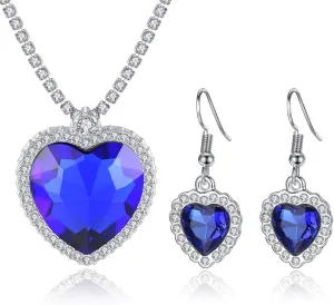 AILUOR Titanic Heart of The Ocean Necklace and Earrings Set, Crystal Pendant Jewelry, Eternal Classic for Mother's Day, Wedding, Prom Gifts