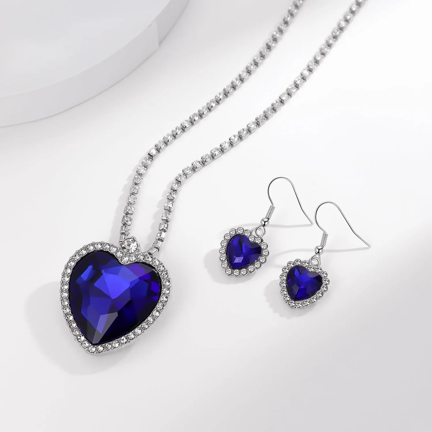 AILUOR Titanic Heart of The Ocean Necklace and Earrings Set, Crystal Pendant Jewelry, Eternal Classic for Mother's Day, Wedding, Prom Gifts