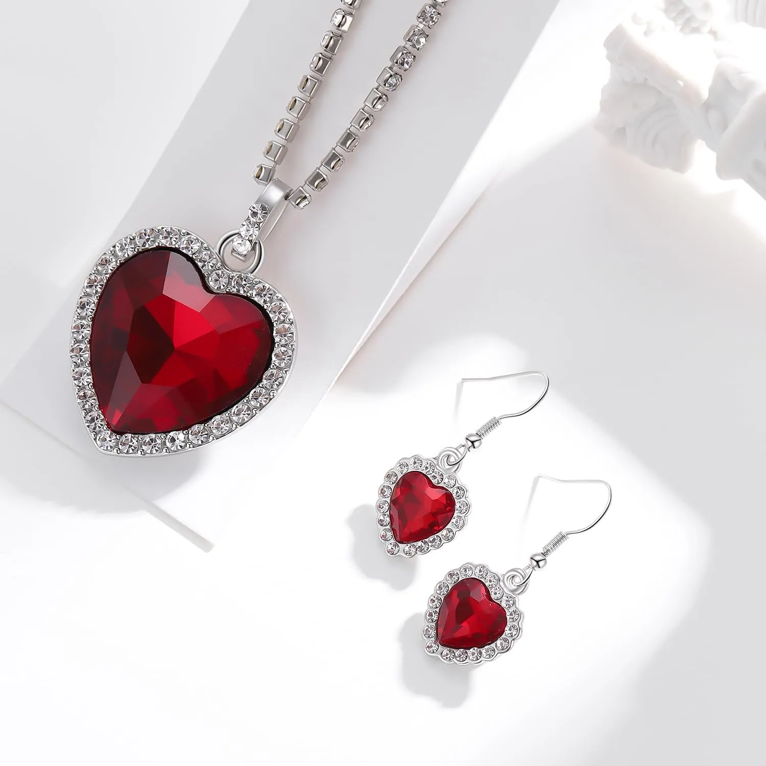 AILUOR Titanic Heart of The Ocean Necklace and Earrings Set, Crystal Pendant Jewelry, Eternal Classic for Mother's Day, Wedding, Prom Gifts