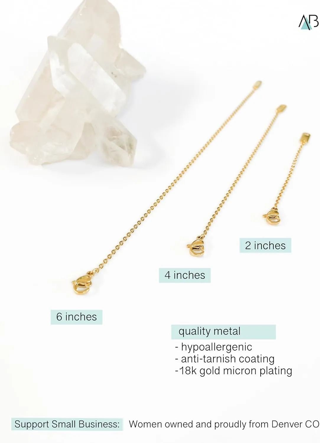 Altitude Boutique 18k Gold Plated Necklace Extenders Delicate Necklace Extender Chain Set for Women 3 Piece Set, Extensions 2", 4", 6" Inches Hypoallergenic in Gold, Rose Gold, or Silver
